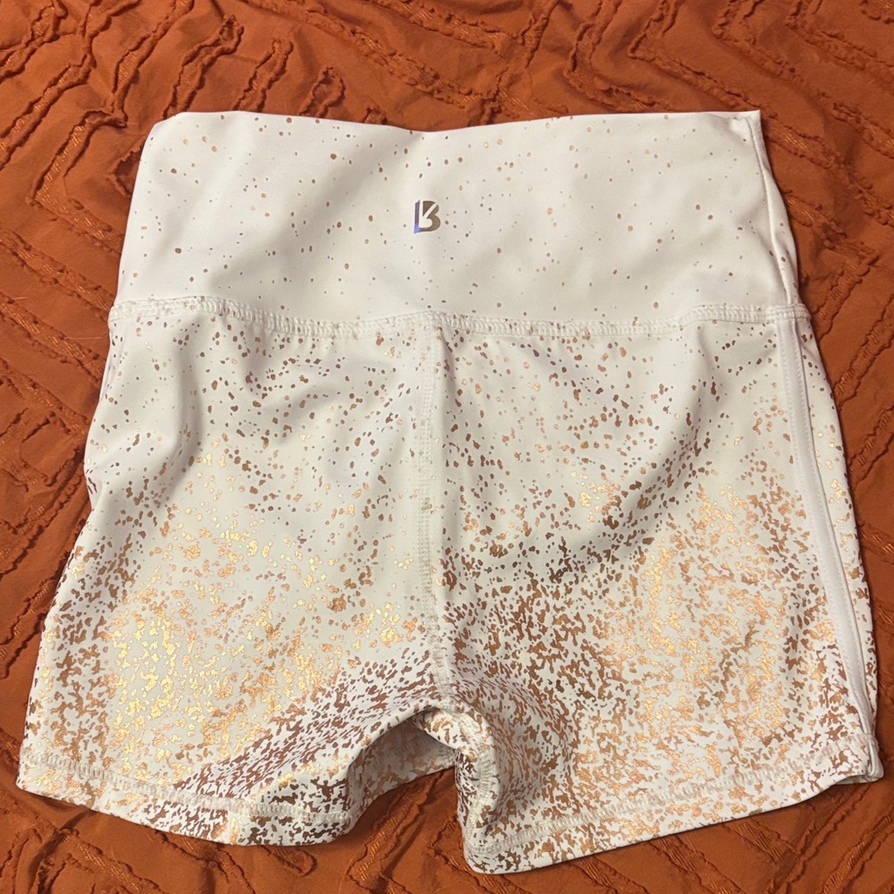 BuffBunny white and rose gold Speckled Biker Shorts